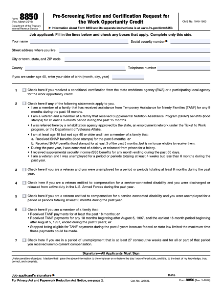 IRS Form 8850